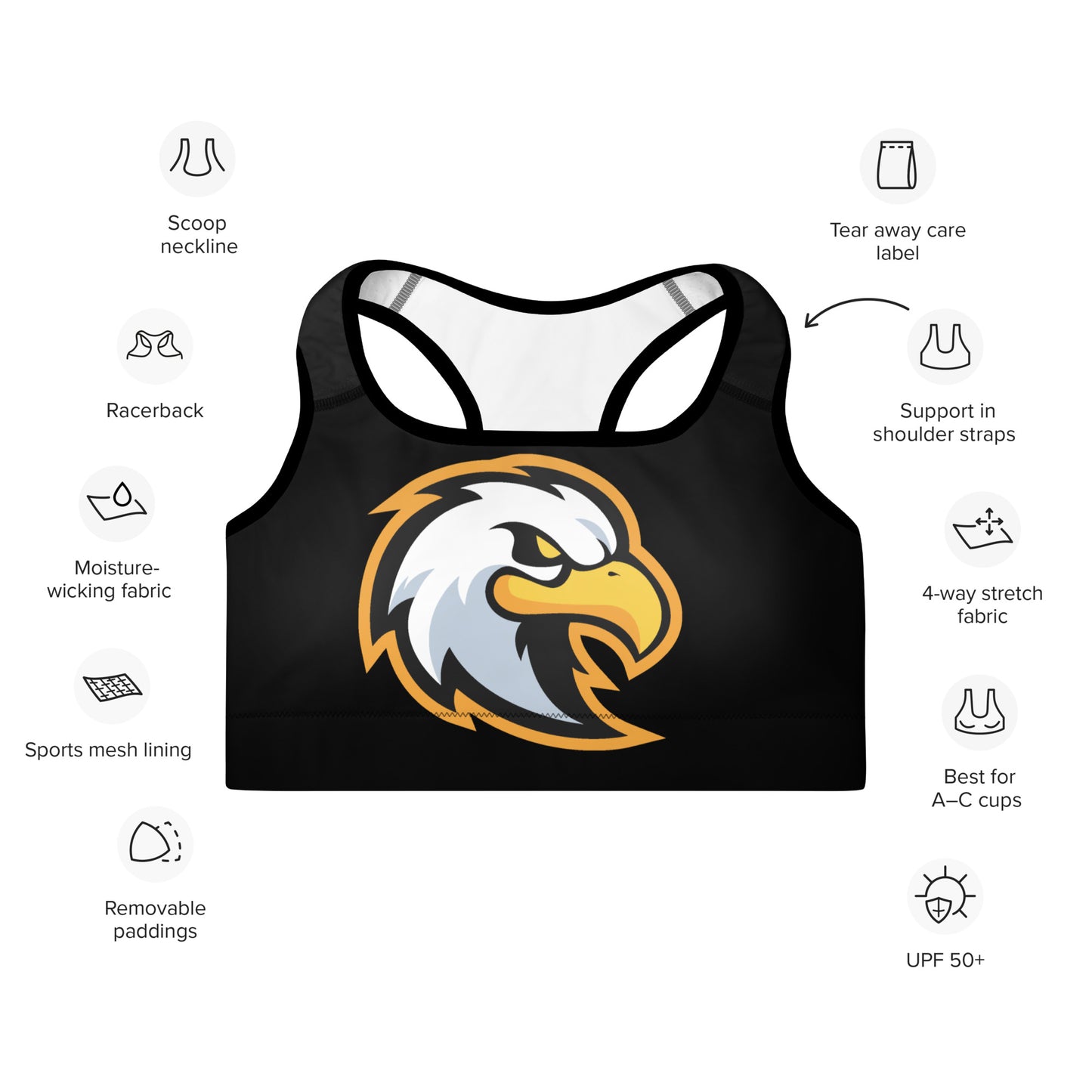 Custom School Spirit Mascot Padded Sports Bra