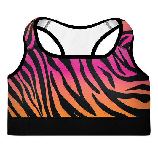 Pink and Orange Tiger Print Padded Sports Bra