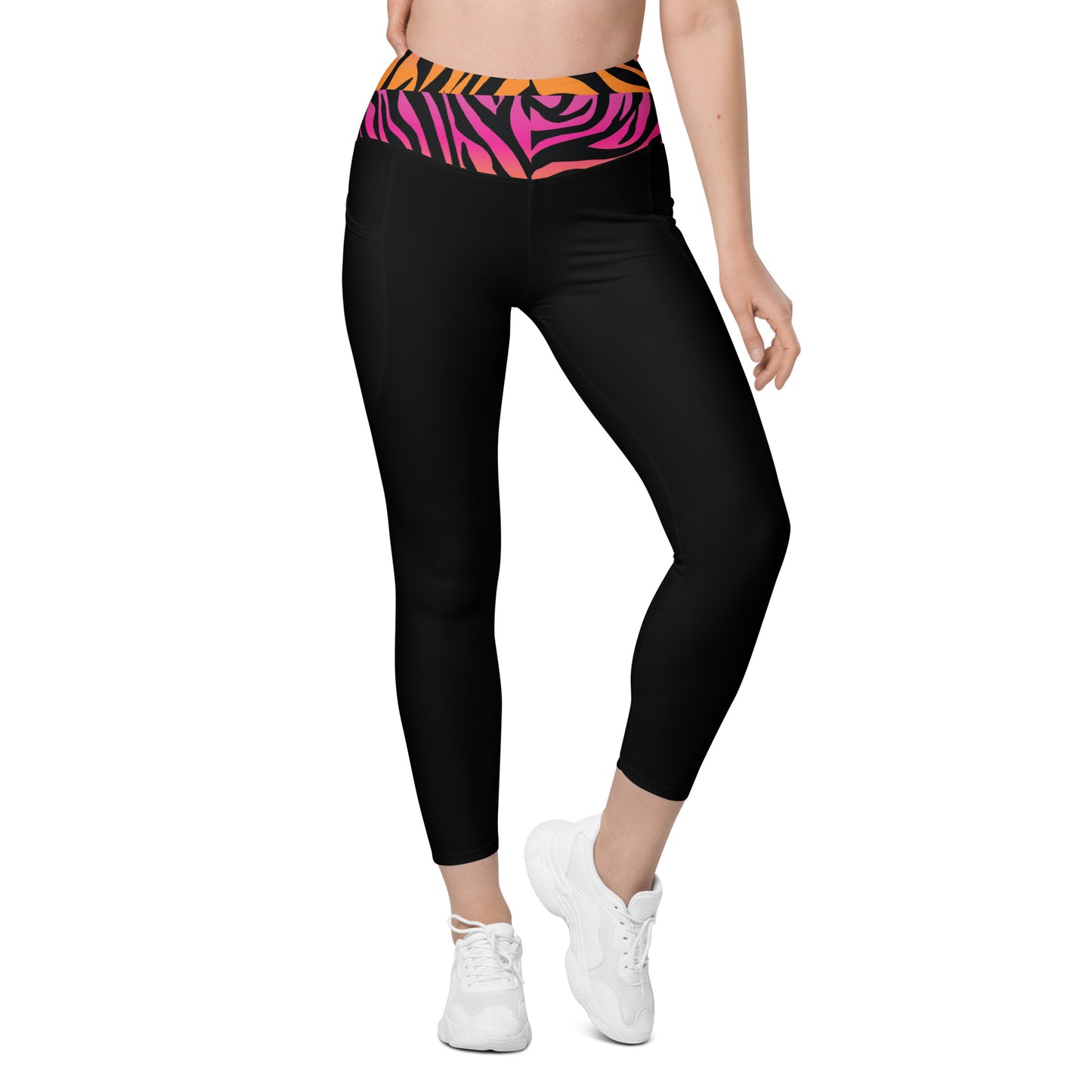 Pink and Orange Tiger Print Waist Leggings with pockets