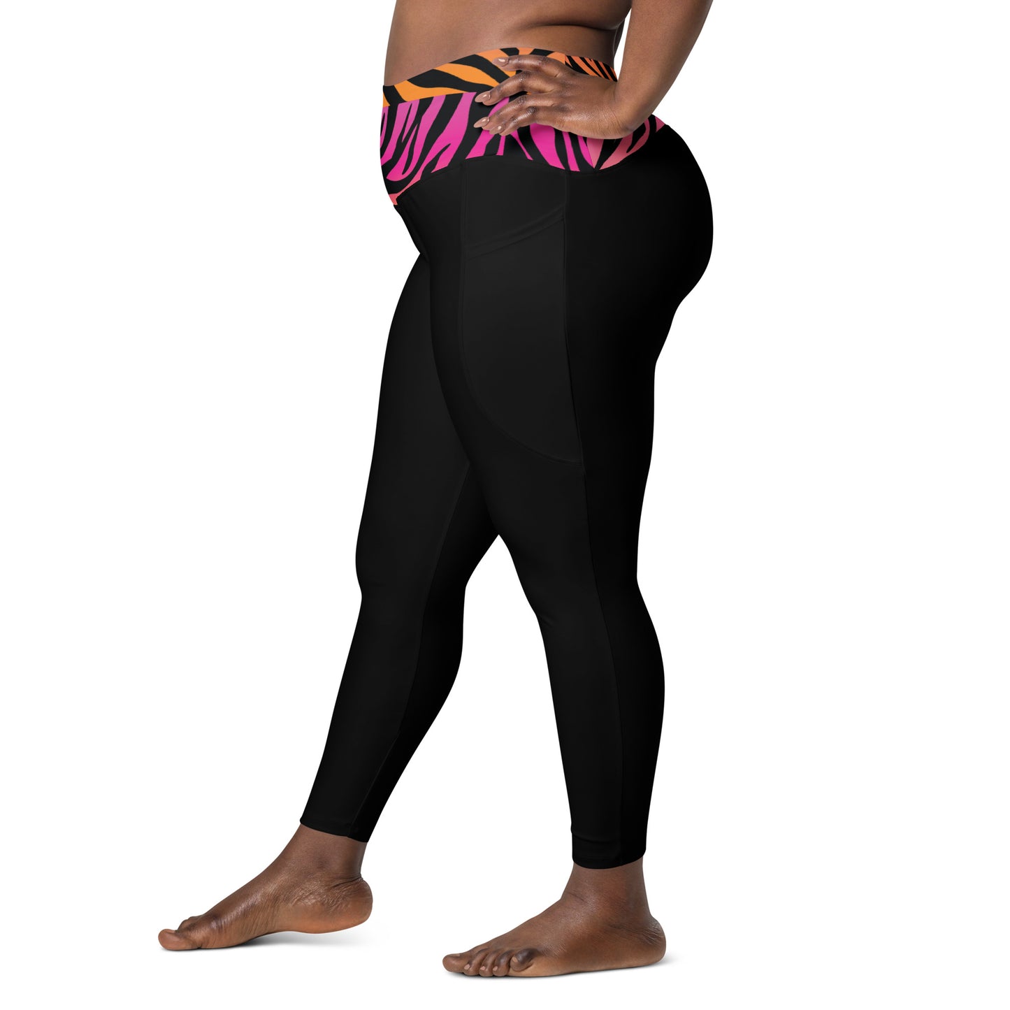 Pink and Orange Tiger Print Waist Leggings with pockets