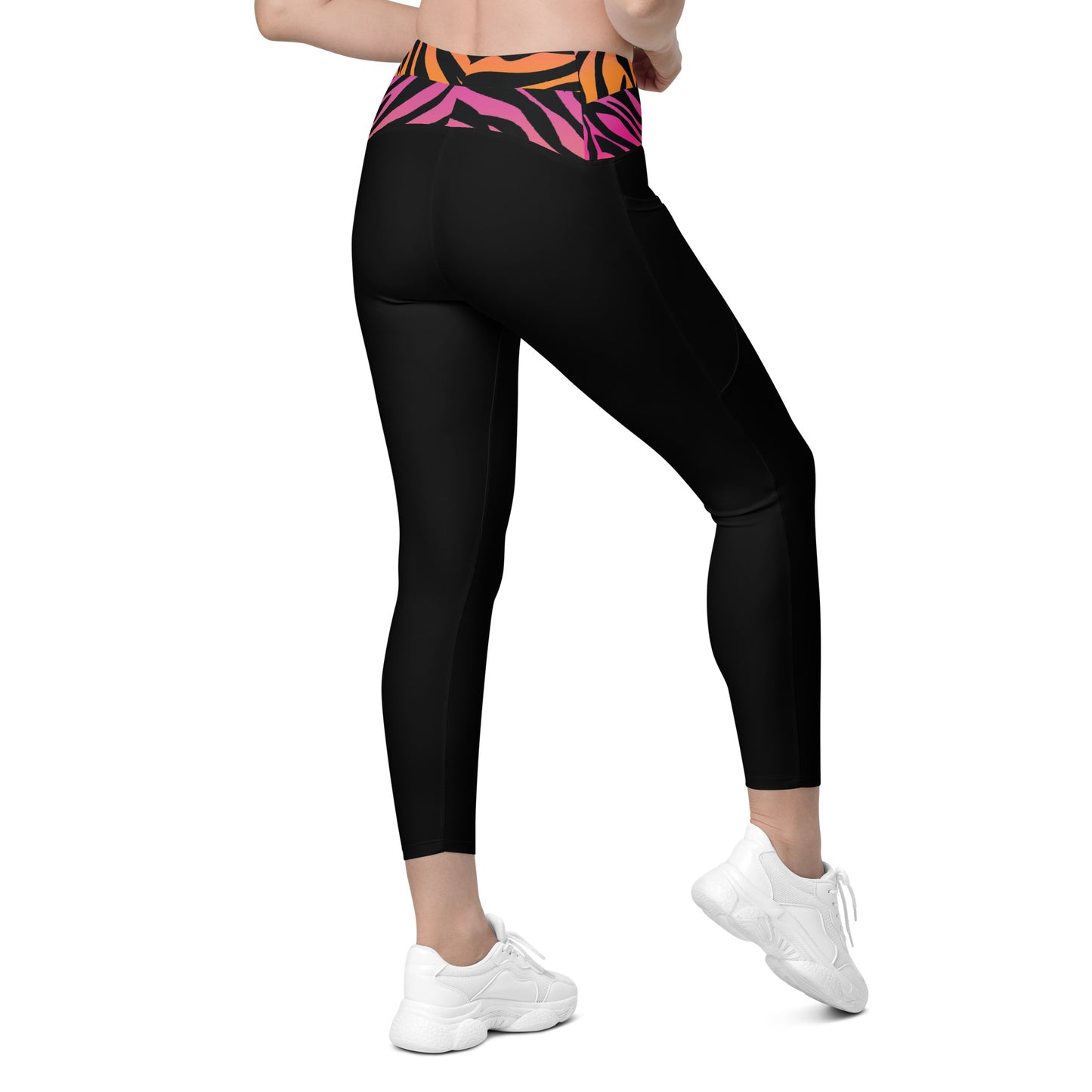 Pink and Orange Tiger Print Waist Leggings with pockets