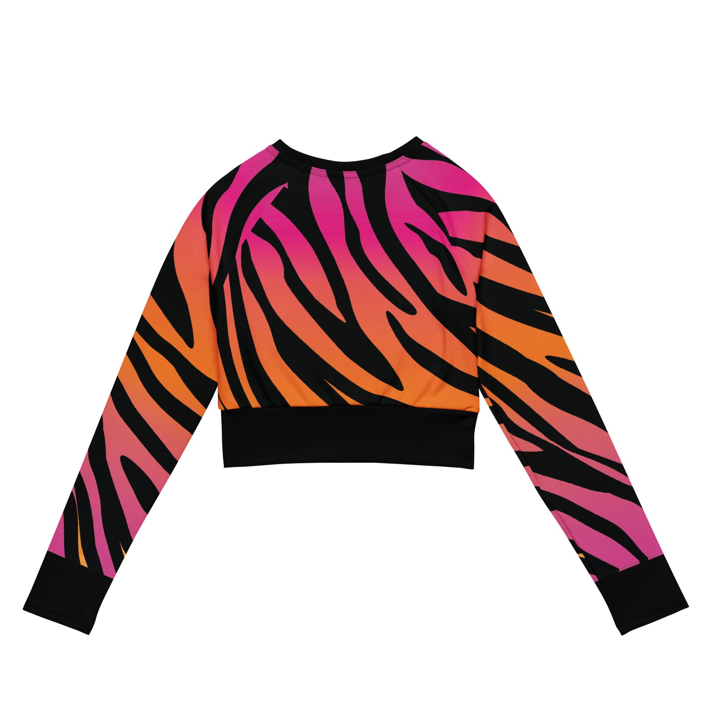 Pink and Orange Tiger Print Long-sleeve Crop Top