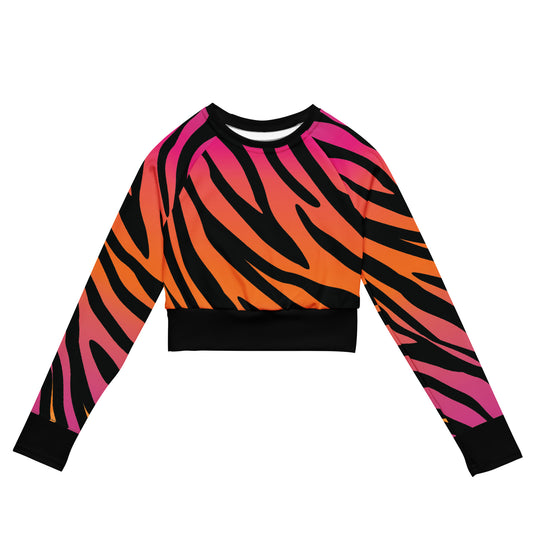 Pink and Orange Tiger Print Long-sleeve Crop Top