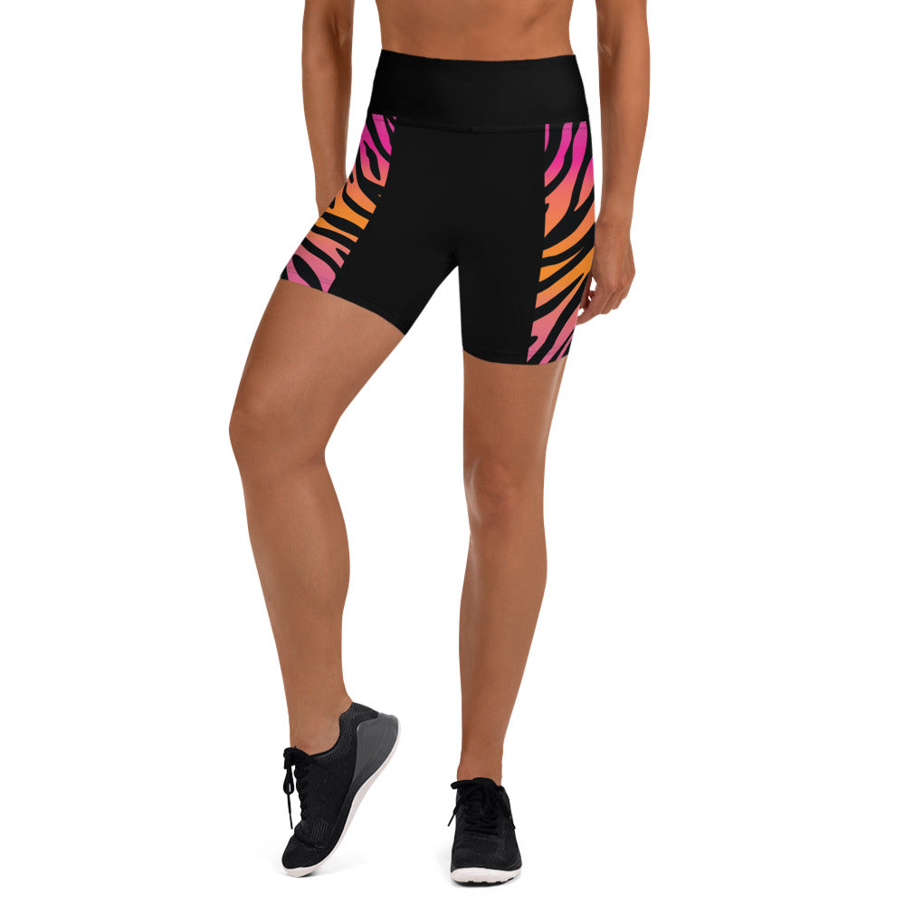 Pink and Orange Tiger Print Yoga Shorts