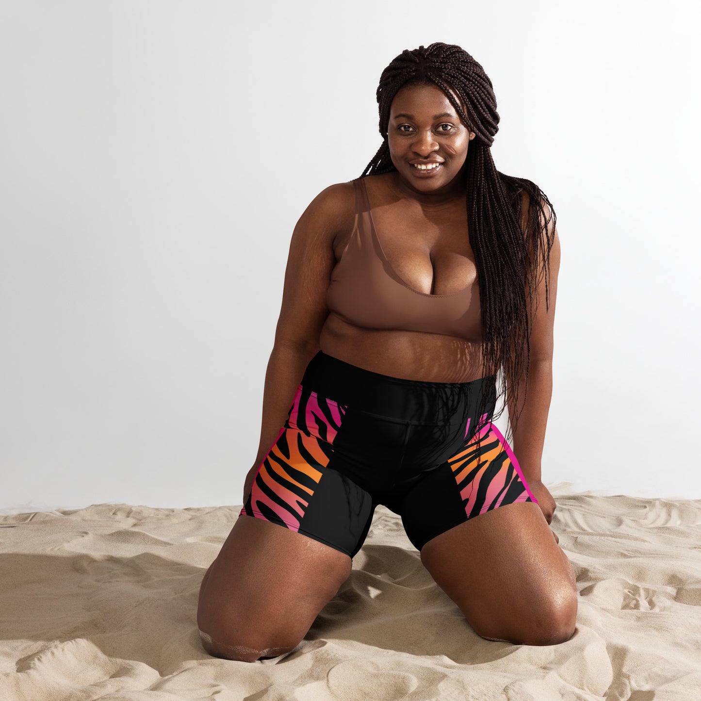 Pink and Orange Tiger Print Yoga Shorts