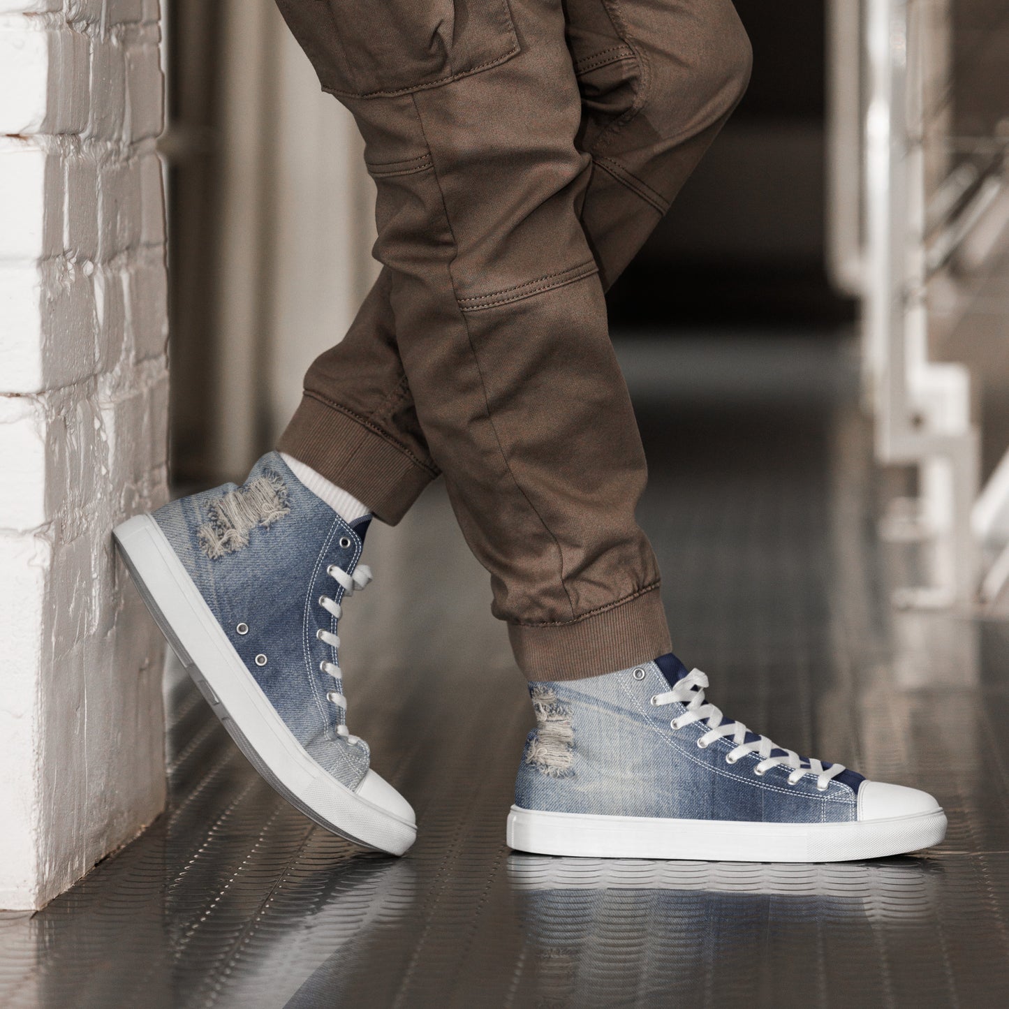 Men’s Jean print high top canvas shoes