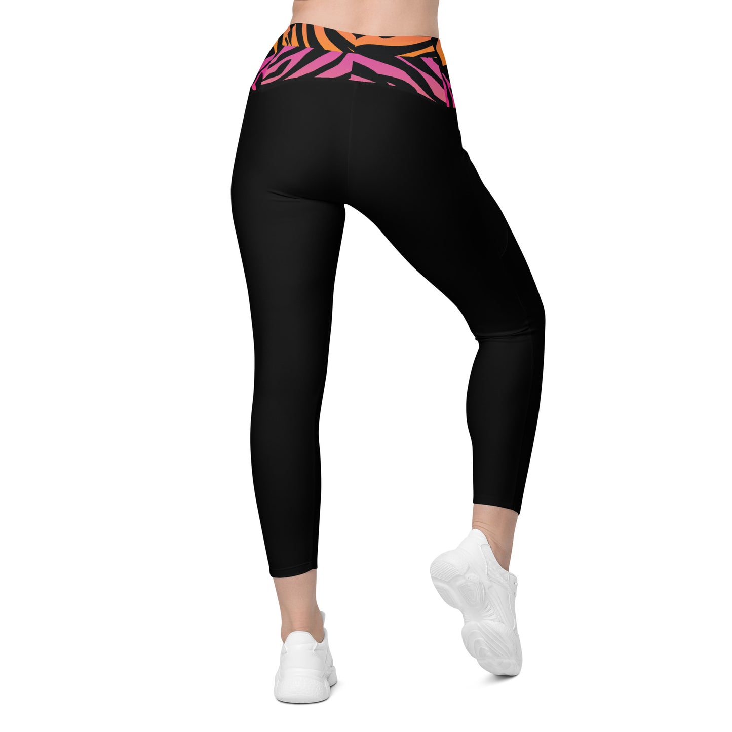 Pink and Orange Tiger Print Waist Leggings with pockets