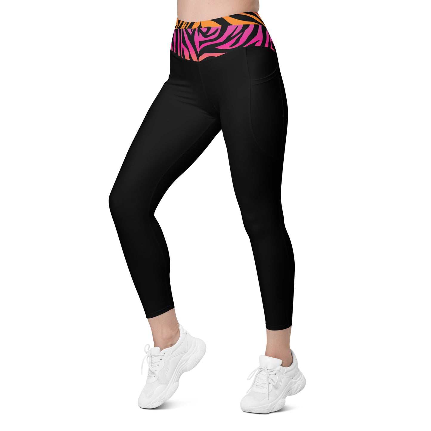 Pink and Orange Tiger Print Waist Leggings with pockets