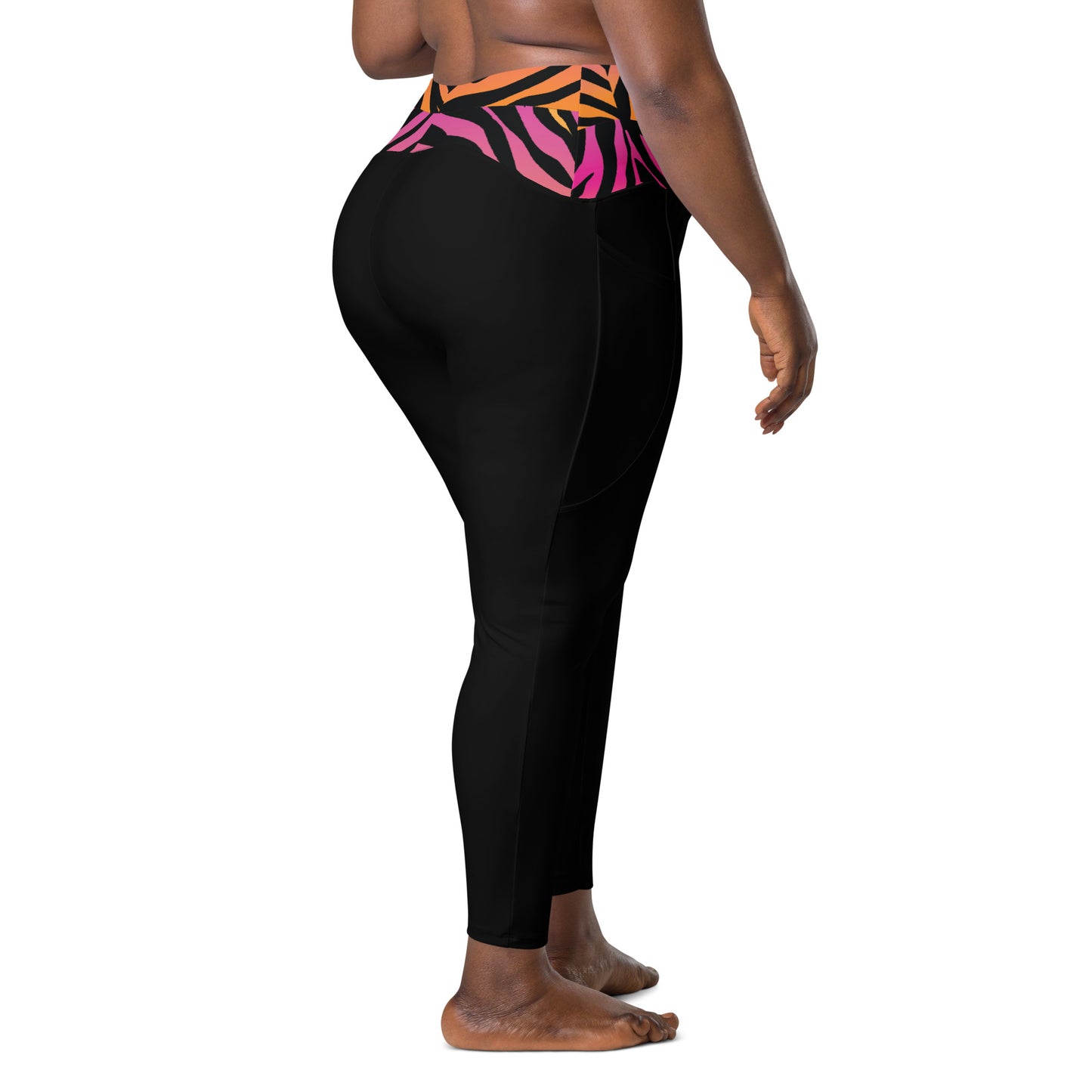 Pink and Orange Tiger Print Waist Leggings with pockets