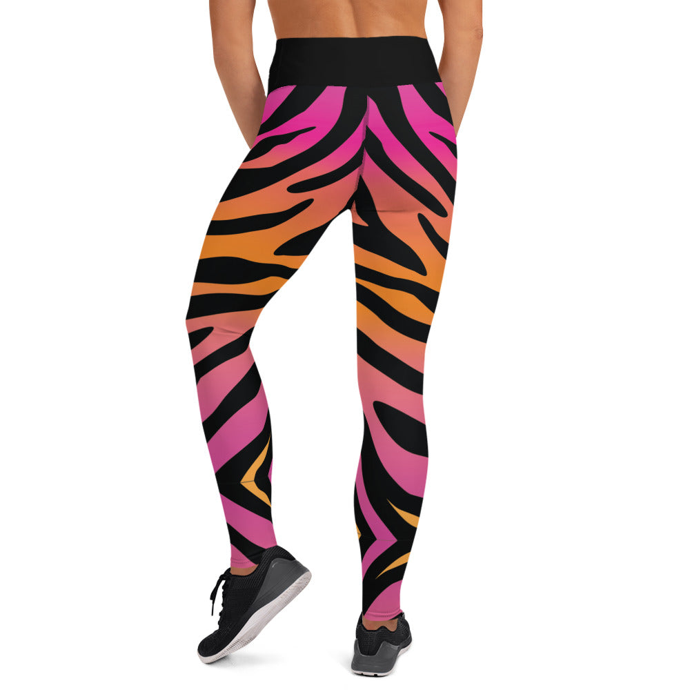 Pink and Orange Tiger Print Yoga Leggings