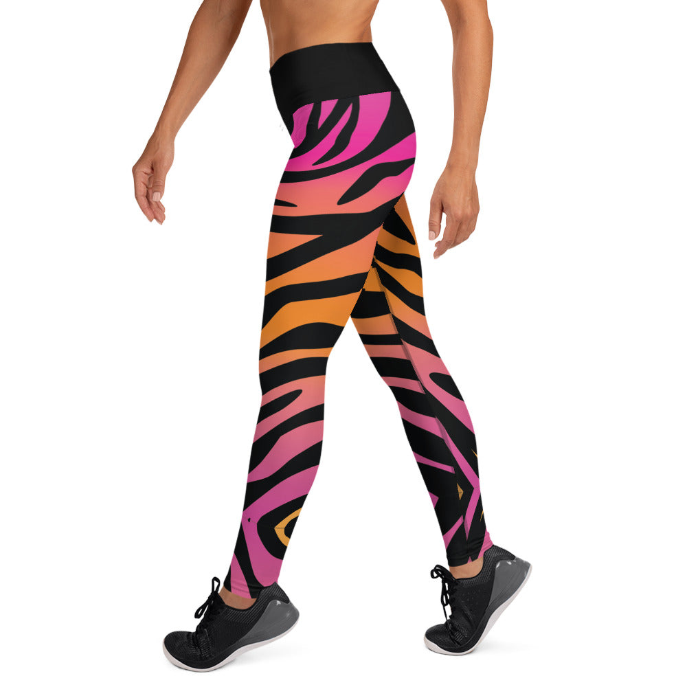 Pink and Orange Tiger Print Yoga Leggings