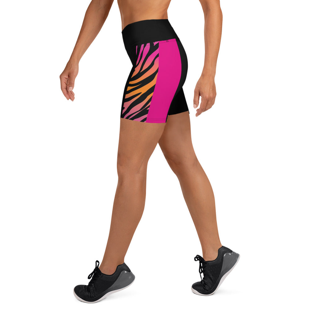 Pink and Orange Tiger Print Yoga Shorts