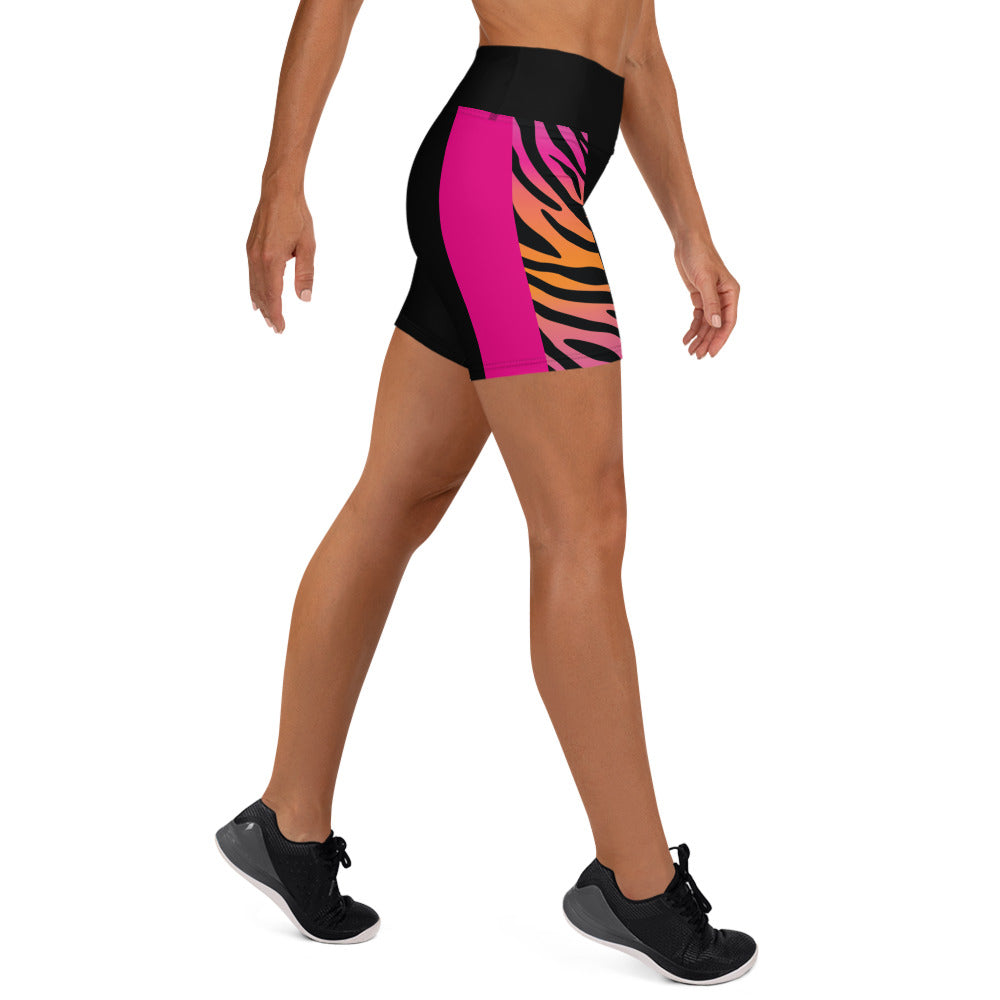 Pink and Orange Tiger Print Yoga Shorts