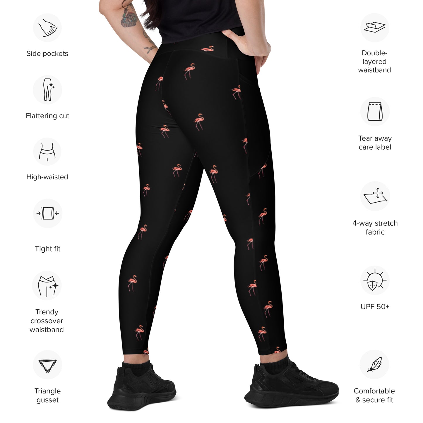 Flamingo Crossover leggings with pockets