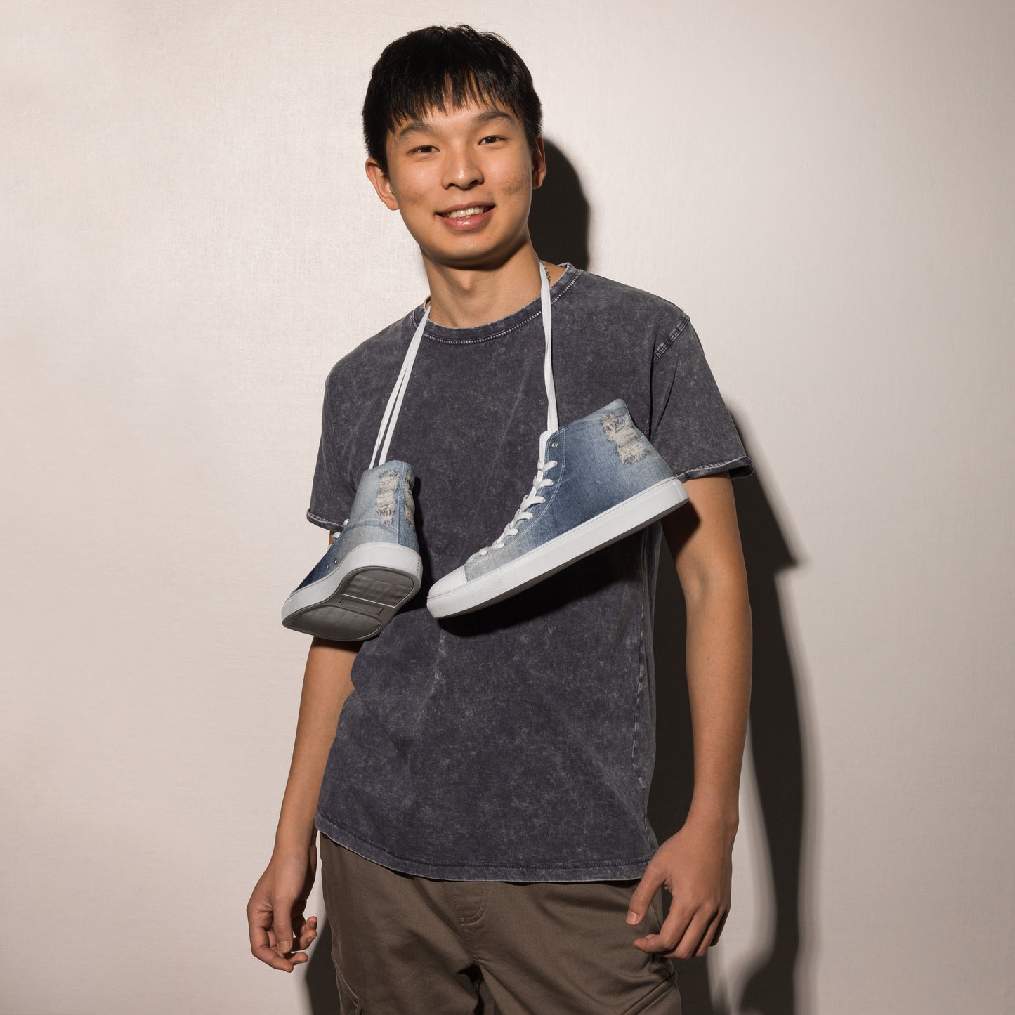 Men’s Jean print high top canvas shoes