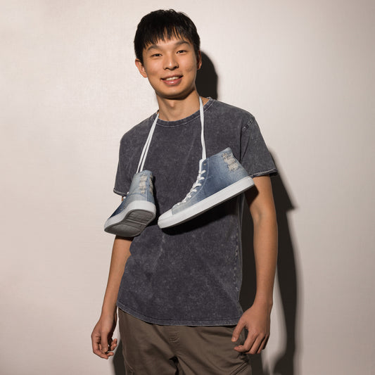 Men’s Jean print high top canvas shoes
